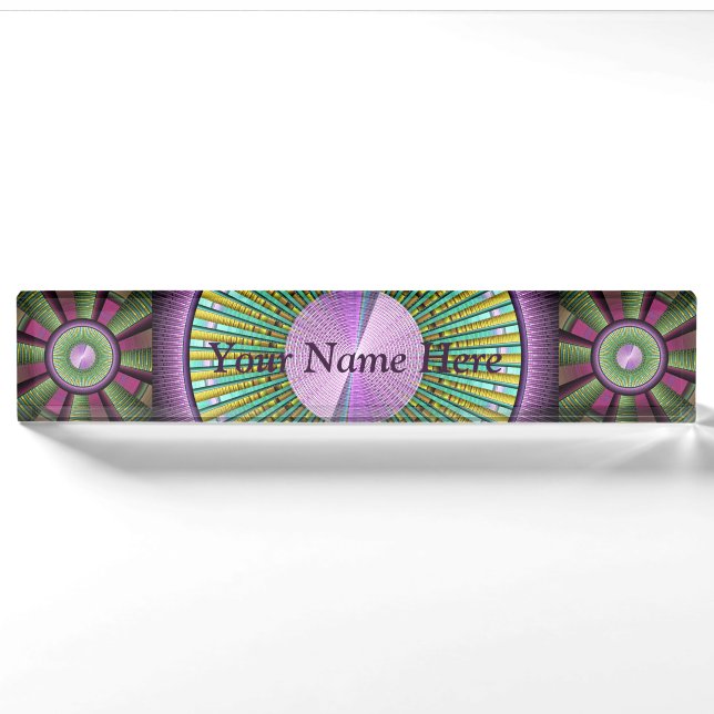 Round Colourful Modern Decorative Fractal Art Name Nameplate (Front)