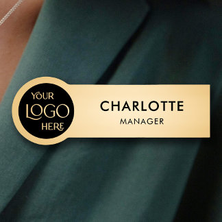 Round Company Logo Professional Employee Gold Name Tag