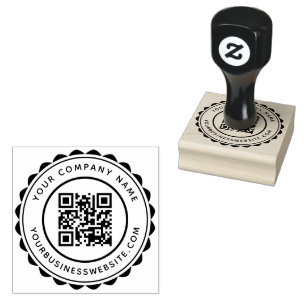 Round Company Name and URL Custom QR Code Rubber Stamp
