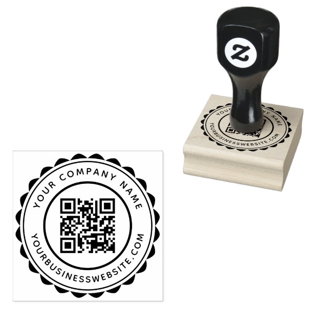Round Company Name and URL Custom QR Code Rubber Stamp (Stamped)