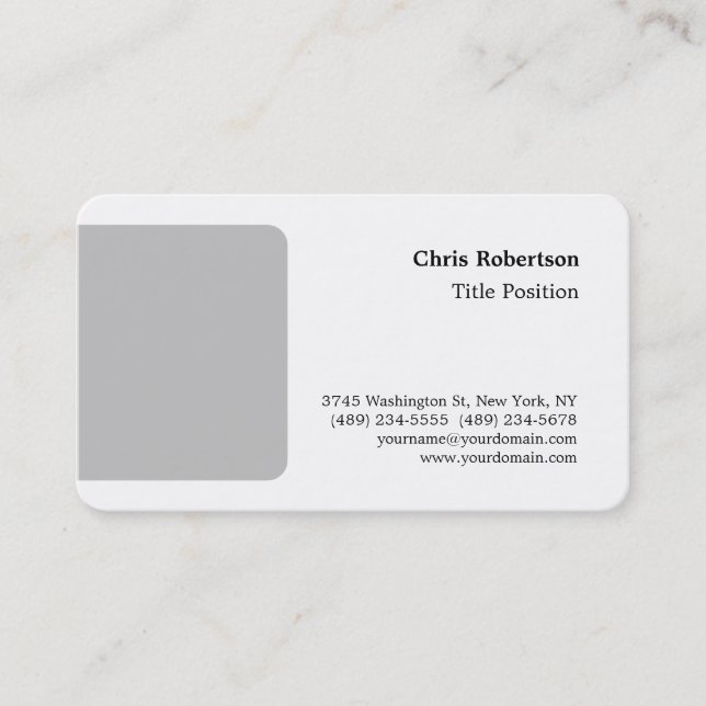 Round Corner Grey White Charming Minimalist Custom Business Card (Front)