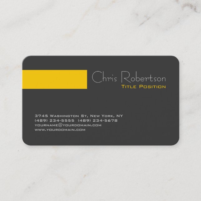 Round Corner Grey Yellow Stripe Business Card (Front)
