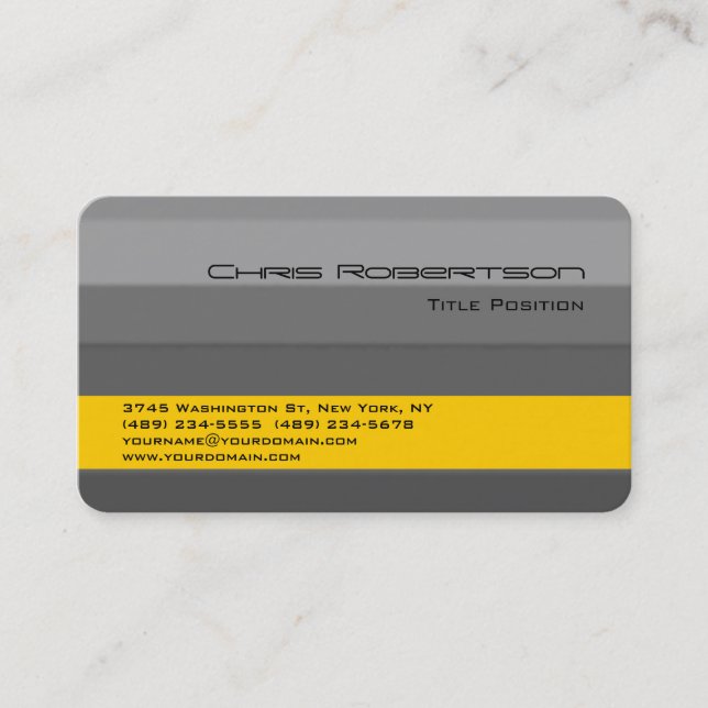 Round Corner Grey Yellow Stripe Business Card (Front)