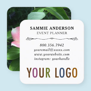 Round Corners with Logo & Photo Modern Square Business Card