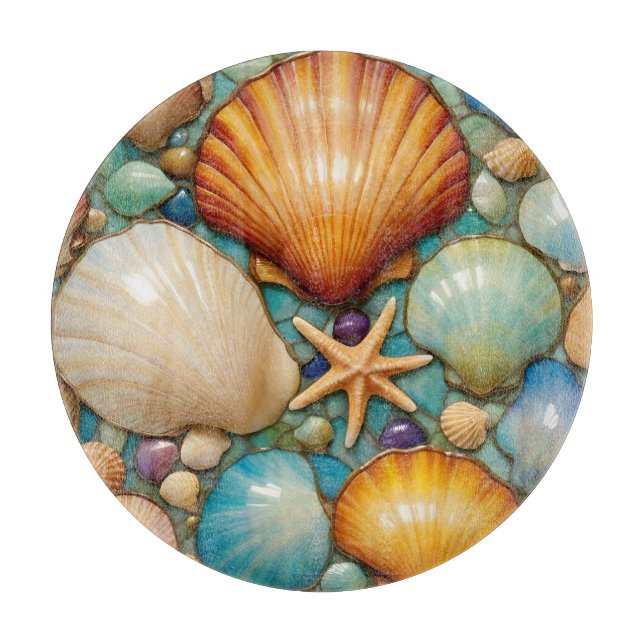 Round Costal Delight Glass Cutting Board (Front)