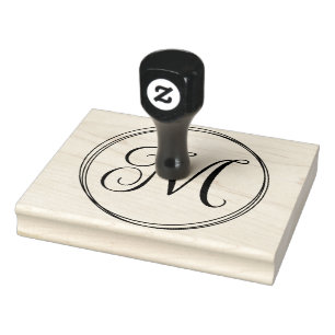 Round Curly Script Monogram Rubber Stamp