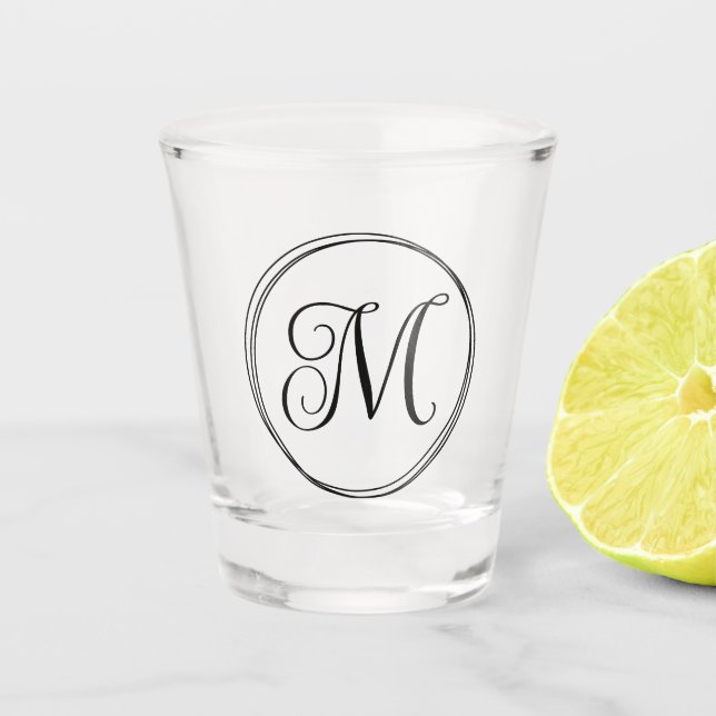 Round Curly Script Monogram Shot Glass (Front)