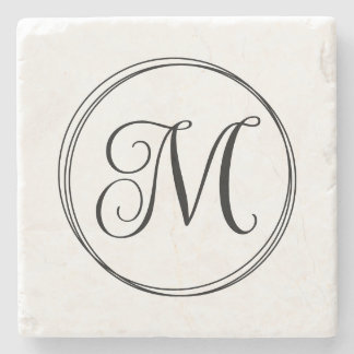 Round Curly Script Monogram Stone Coaster