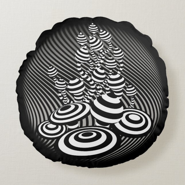Round cushion b/w Magic Mushroom cotton (Front)
