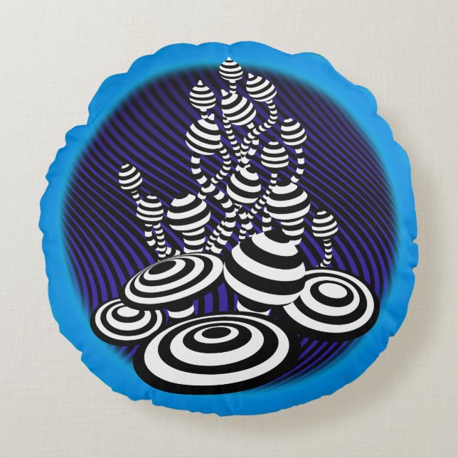 Round cushion midnight blues Magic Mushroom cotton (Front)