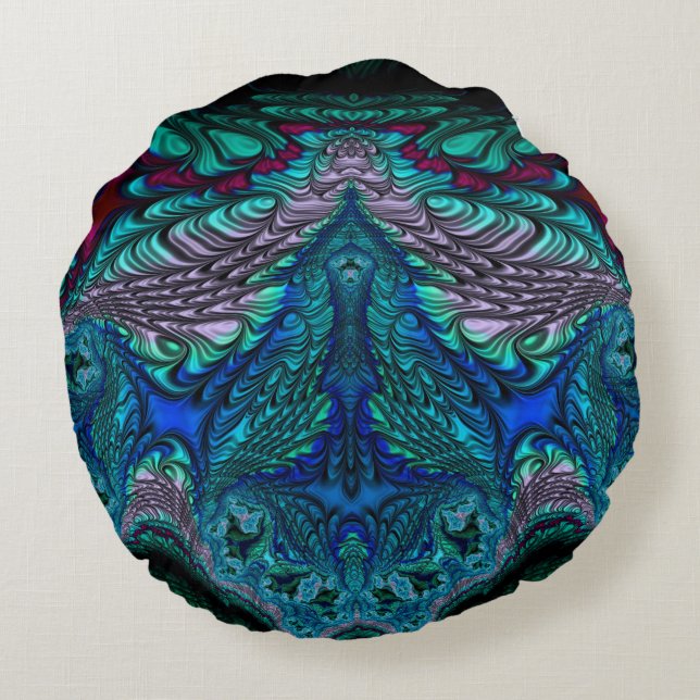 Round cushion peacock blue green (Back)