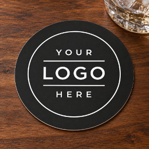 Round Custom Black Business Logo Minimal Paper Coaster