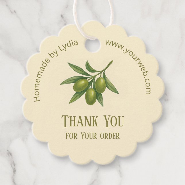 Round Custom Business Thank You Tag with Olives (Front)