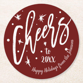 Round Custom Family Name | Cheers to New Year Paper Coaster