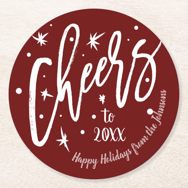 Round Custom Family Name | Cheers to New Year Paper Coaster (Front)
