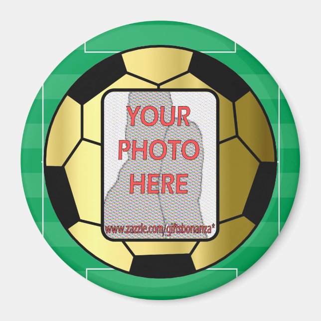 Round Customisable photo gold soccer ball magnets (Front)