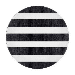 ROUND CUTTING BOARD GLASS Chic Black White Stripes