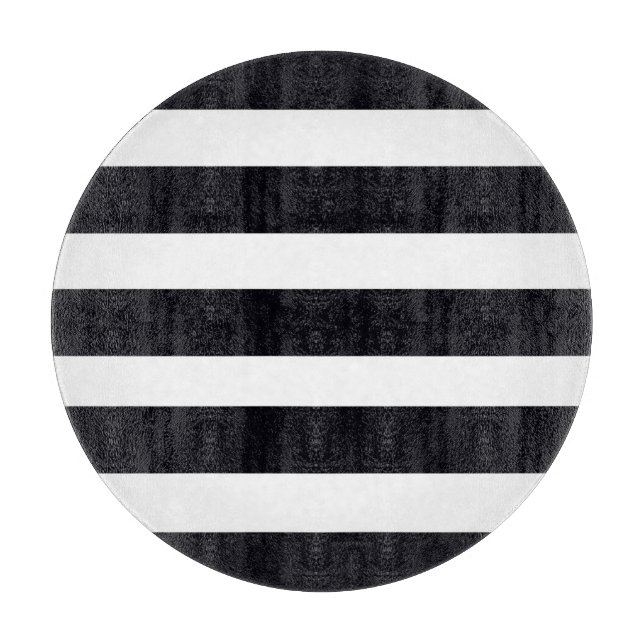 ROUND CUTTING BOARD GLASS Chic Black White Stripes (Front)
