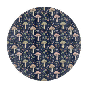 Round Dark Navy Fungi Dark Academia Circle Cheese  Cutting Board