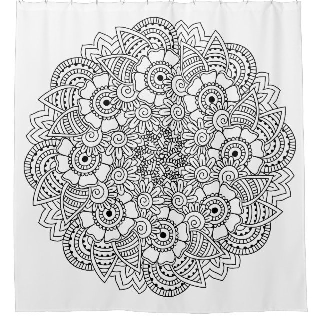 Round Design Doodle Shower Curtain (Front)