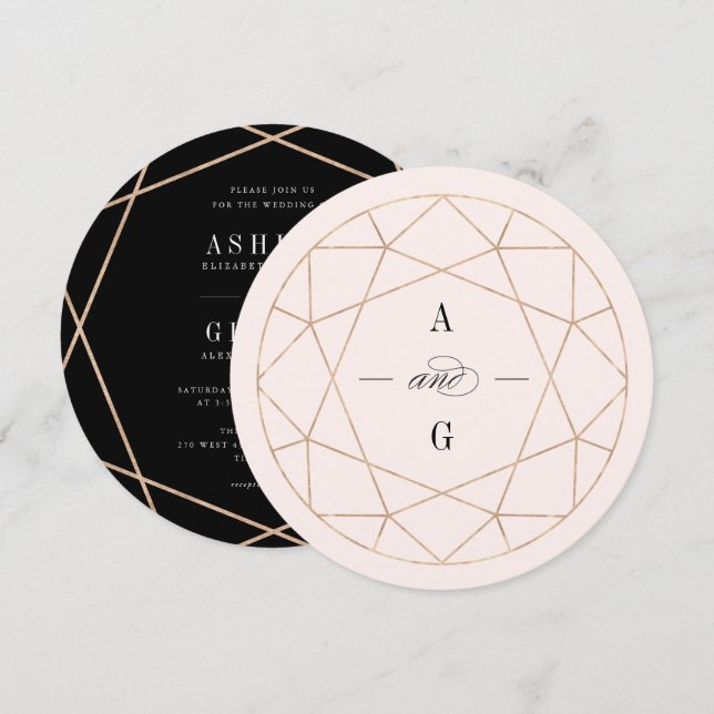 Round Diamond Gemstone Geometric Stylish Wedding Invitation (Front/Back)