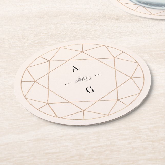 Round Diamond Gemstone Geometric Stylish Wedding Round Paper Coaster (Angled)