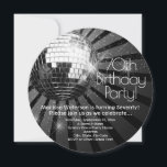 Round Disco Ball 70th Birthday Party Invitation<br><div class="desc">Black Circle Round Disco Ball 70th Birthday Party Invitation for men or women disco queens! Reminisce about the old days. Round circle shaped invitation. Sparkling silver disco ball with rays of light and glittery background in black and white colour scheme.</div>