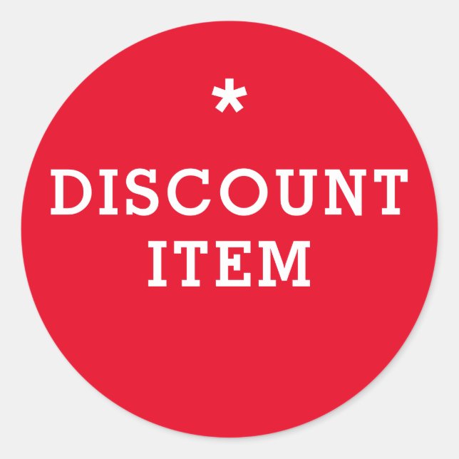 Round Discount Item Red and white  Classic Round Sticker (Front)