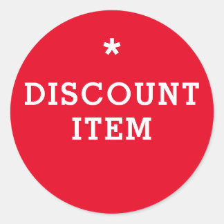 Round Discount Item Red and white Classic Round Sticker