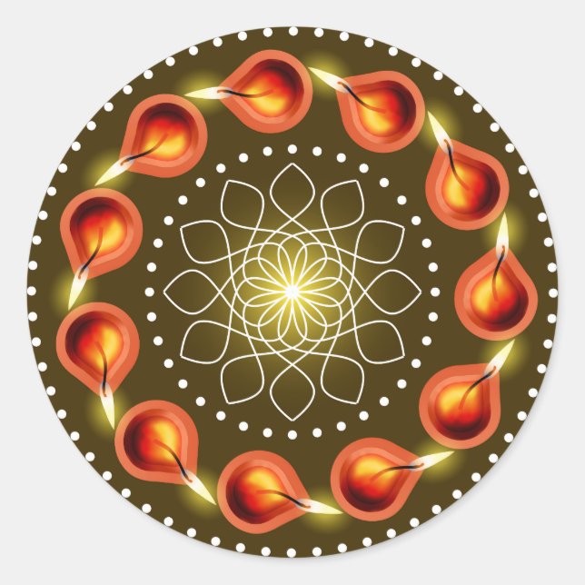 Round Diwali Lamp Decoration Classic Round Sticker (Front)