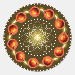 Round Diwali Lamp Decoration Classic Round Sticker