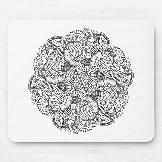 Round Doodle Design Mouse Mat (Front)