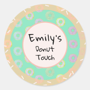 Round Doughnut Touch Pink Custom Name Stickers