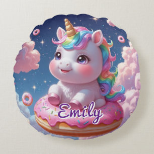 Round Doughnut Unicorn Pillow – Editable Name