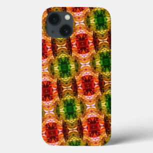 Round drawing generate red, green, and gold shapes iPhone 13 case