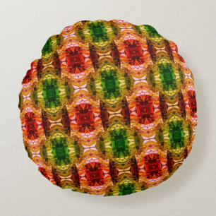 Round drawing generate red, green, and gold shapes cushion