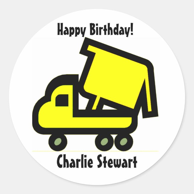 Round Dump Truck Birthday Gift Tag Label (Front)
