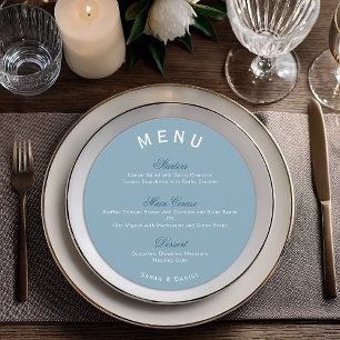 Round Dusty Blue Elegant Navy Calligraphy Wedding Menu