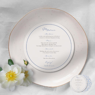 Round Dusty Blue Floral Wedding Menu
