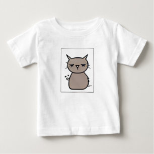  "Round-Eared Brown-Grey Cat Cartoon Emoticon Burp Baby T-Shirt