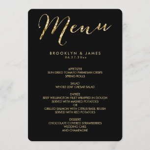 Round Elegant Black Wedding Menu With Gold Foil