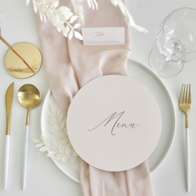 Round Elegant Modern Ivory Calligraphy Wedding Menu (Round Elegant Modern Ivory Calligraphy Wedding Menu)