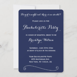 Round Elegant Navy Blue Bachelorette Party Invite