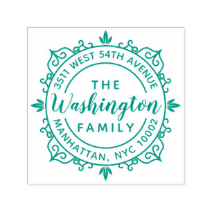 Round Elegant Script Family Name Return Address Self-inking Stamp