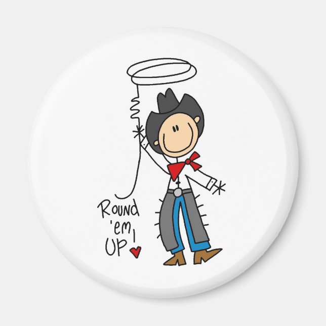 Round 'Em Up! Cowboy Stick Figure Magnet (Front)