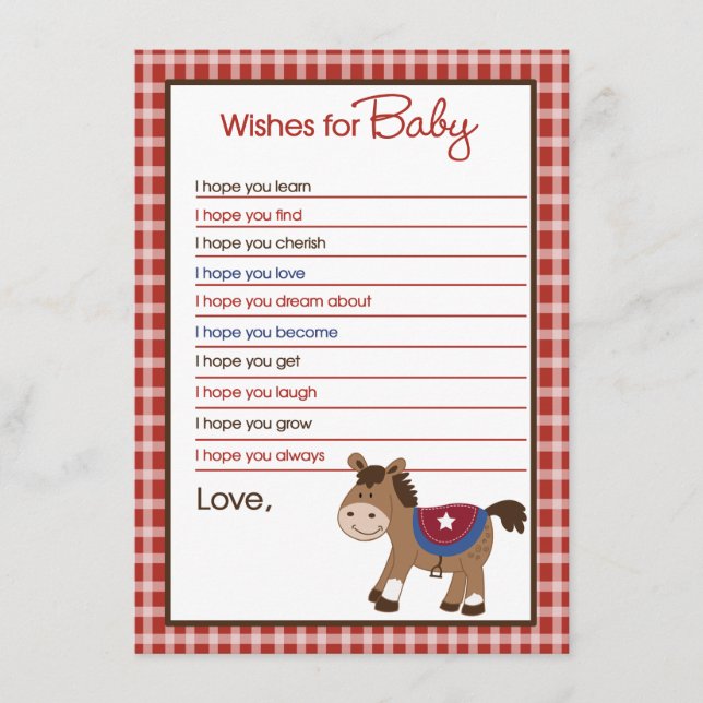 Round Em Up Western Horse Wishes For Baby Advice Card (Front)