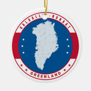 Round Emblem Red Greenland Map Ornament