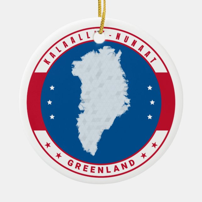 Round Emblem Red Greenland Map Ornament (Front)