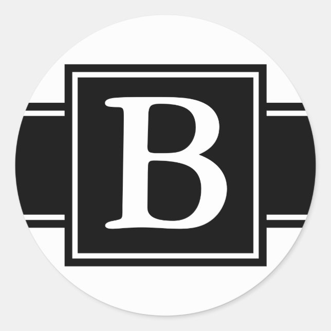 Round Envelope Seals with Monogram - Black & White (Front)