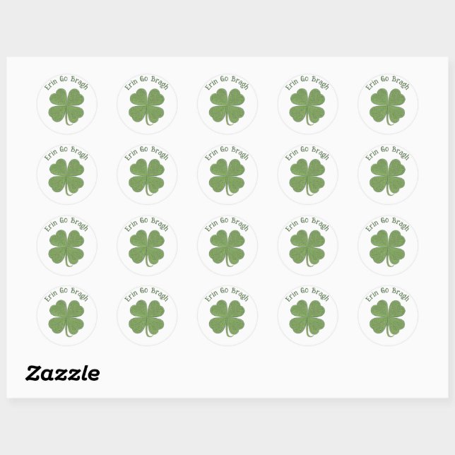 Round "Erin Go Bragh" Shamrock Stickers (Sheet)